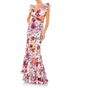 MAC DUGGAL , ruffle floral cutout ball gown